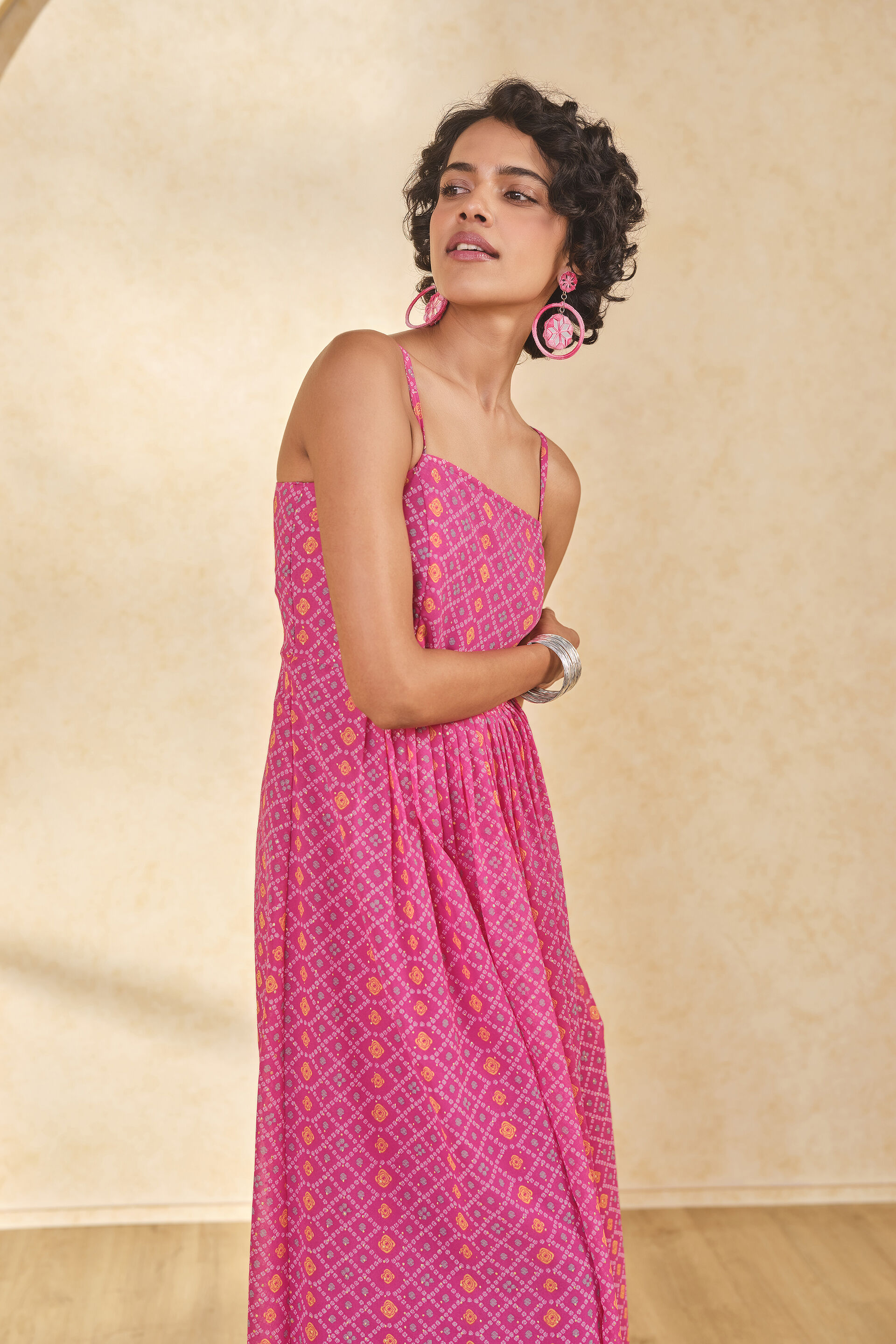 Pink Geometric Print Maxi Dress, Pink, image 4